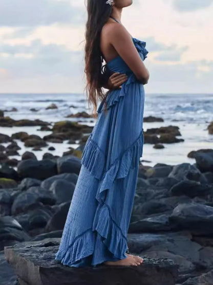 Hazel Blues® |  Ruffled Halter Neck Maxi Dress