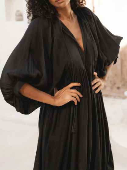 Hazel Blues® |  Tie Neck 3/4 Sleeve Midi Dress