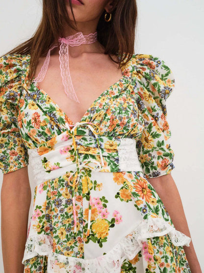 Hazel Blues® |  Ruffled Floral Print Half Sleeve Dress