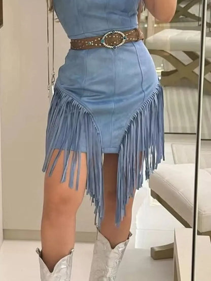 Hazel Blues® |  Sleeveless Fringed Mini Dress