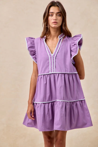 Hazel Blues® |  BiBi Gameday Theme Contrast Binding Ruffled Dress