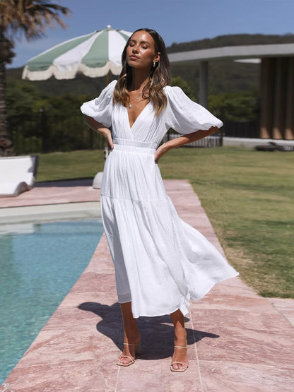 Hazel Blues® |  Tiered Puff Sleeve Midi Dress