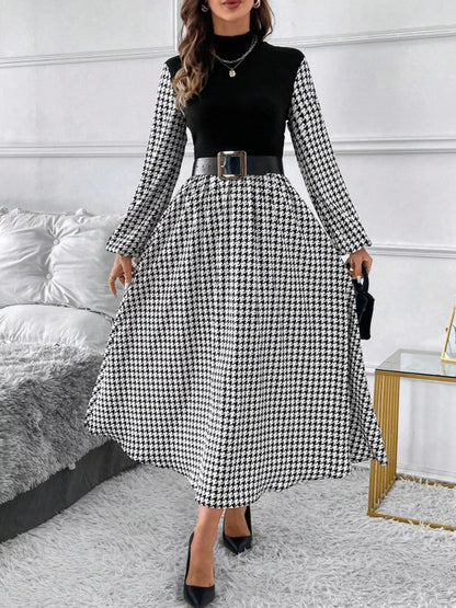 Hazel Blues® |  Houndstooth Mock Neck A-Line Dress