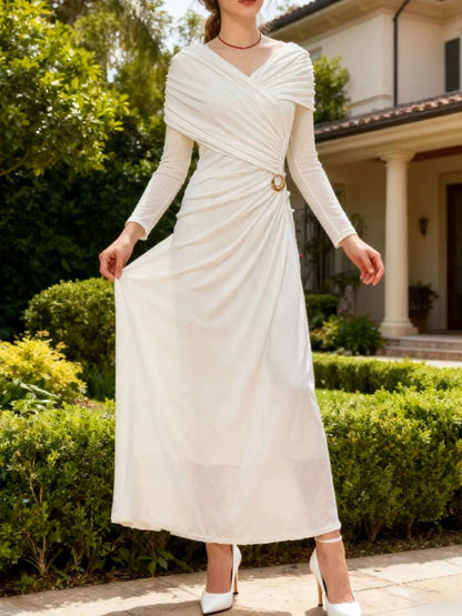 Hazel Blues® |  Ruched Draped Long Sleeve Maxi Dress