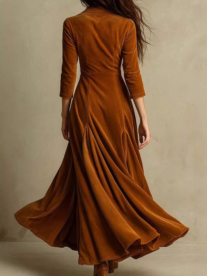 Hazel Blues® |  Velvet Button Front 3/4 Sleeve Maxi Dress