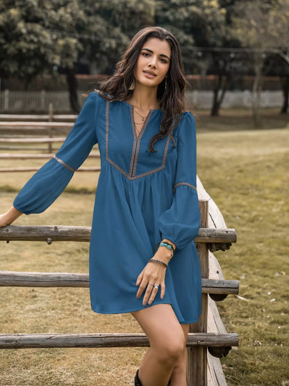 Hazel Blues® |  Notched Balloon Sleeve Mini Dress