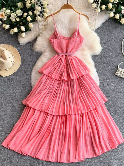 Hazel Blues® |  Pleated Layered Spaghetti Strap Midi Dress
