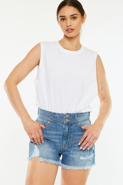 Hazel Blues® |  Kancan High Rise Raw Hem Denim Shorts