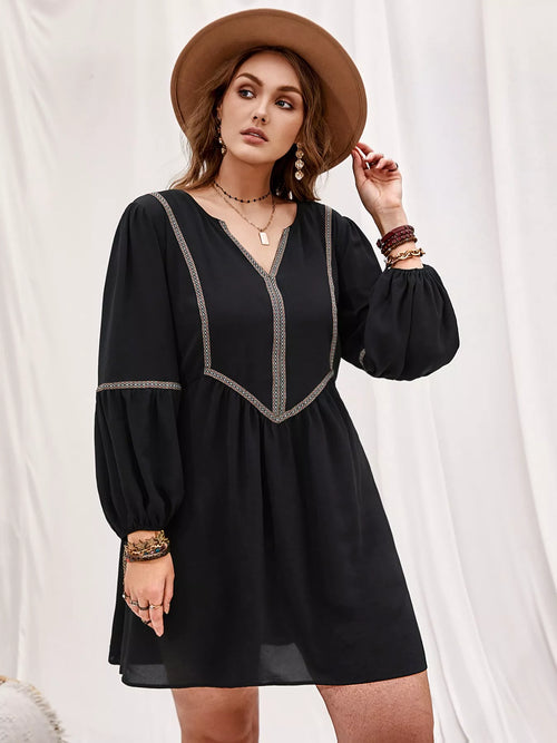 Hazel Blues® | Notched Balloon Sleeve Mini Dress