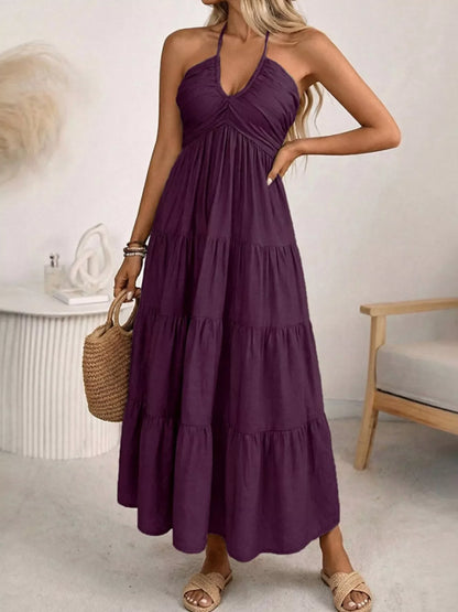 Hazel Blues® |  Halter Neck Tiered Midi Dress