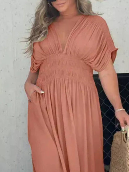 Hazel Blues® | Slit V-Neck Smocked Waist Maxi Dress