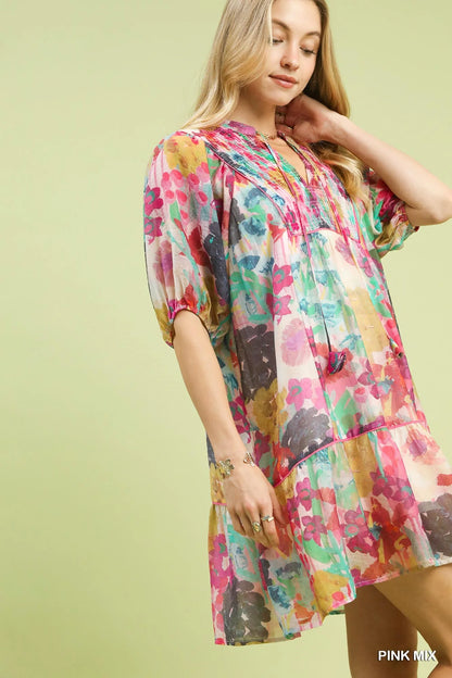Hazel Blues® |  Umgee Mix Watercolor Floral Babydoll Dress