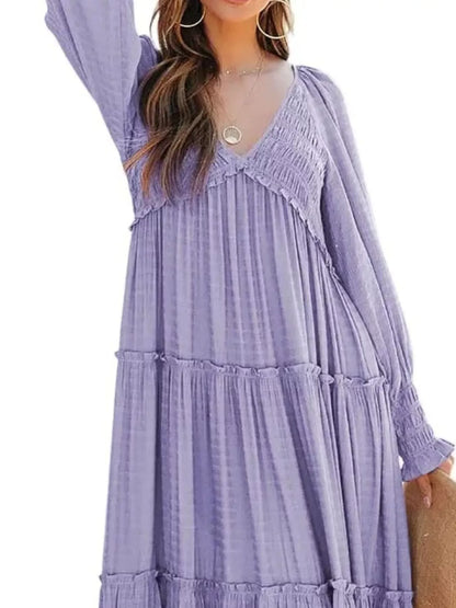 Hazel Blues® |  V-Neck Long Sleeve Tiered Maxi Dress