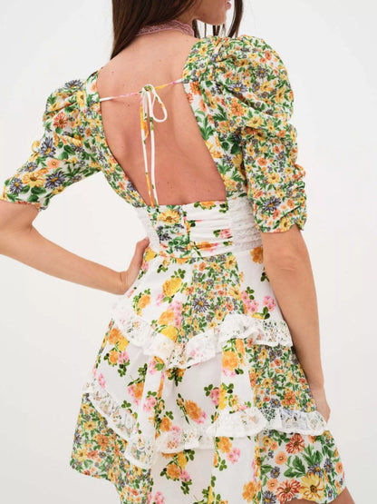 Hazel Blues® |  Ruffled Floral Print Half Sleeve Dress