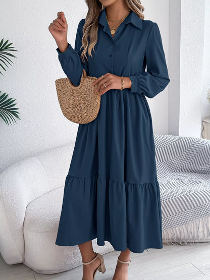 Hazel Blues® |  Long Sleeve Tiered Button Front Midi Dress