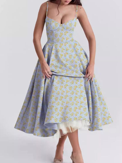 Hazel Blues® |  Sweetheart Neck A-Line Midi Dress