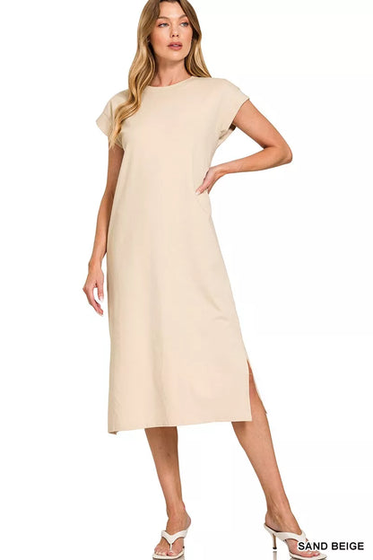 Hazel Blues® |  Zenana Round Neck Side Slit Midi Dress
