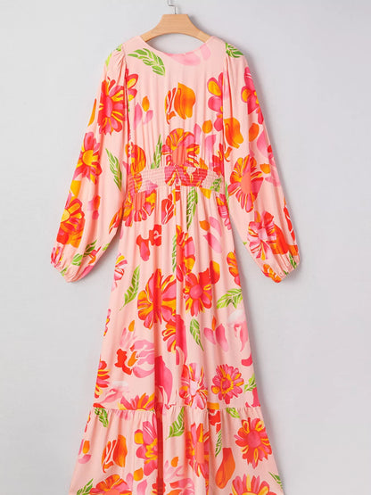 Hazel Blues® |  Smocked Floral Long Sleeve Maxi Dress