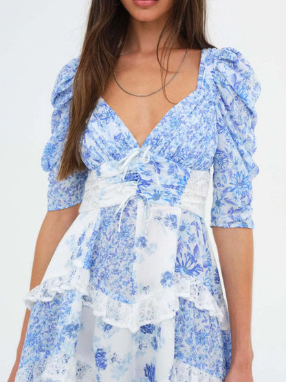 Hazel Blues® |  Ruffled Floral Print Half Sleeve Dress