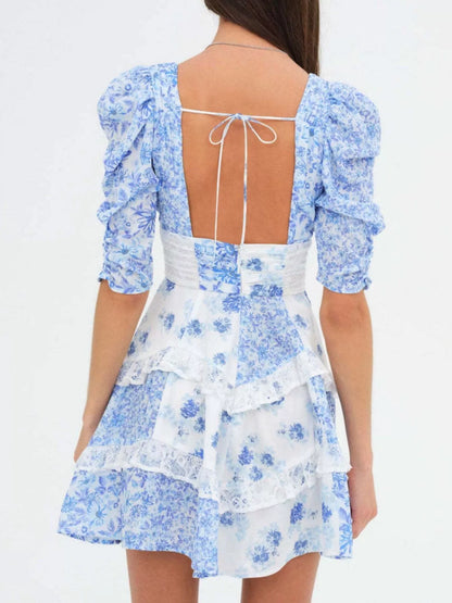 Hazel Blues® |  Ruffled Floral Print Half Sleeve Dress