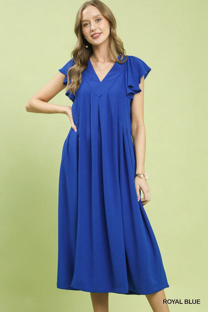 Hazel Blues® |  Umgee Ruffle Sleeve V-Neck Midi Dress