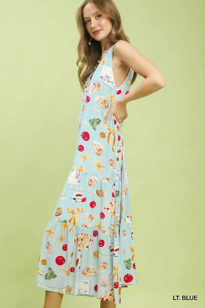 Hazel Blues® |  Umgee Abstract Print Tiered Halter Midi Dress