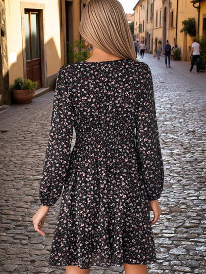 Hazel Blues® |  Floral V-Neck Balloon Sleeve Dress