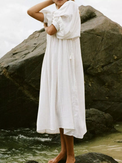 Hazel Blues® |  Tie Neck 3/4 Sleeve Midi Dress