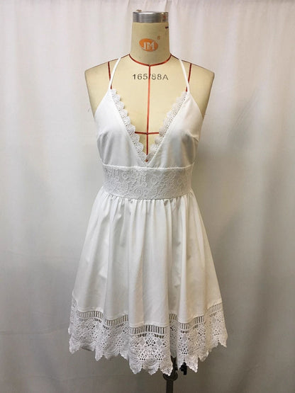 Hazel Blues® | Lace Trimmed V-Neck Mini Dress