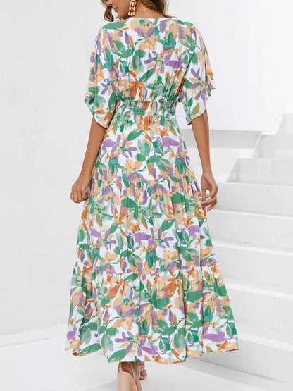 Hazel Blues® |  Printed V-Neck Ruffle Hem Flowy Midi Dress