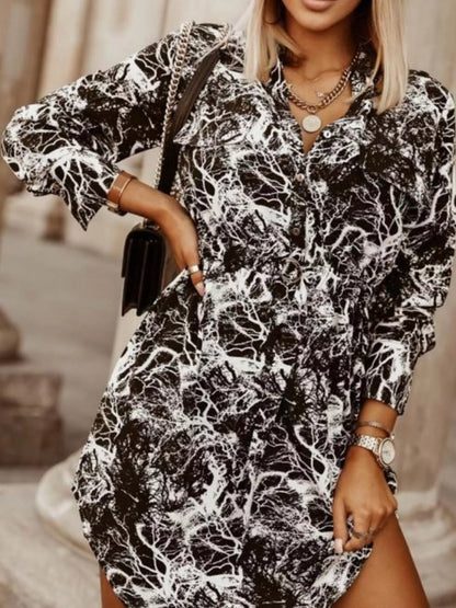 Hazel Blues® |  Printed Button Front Long Sleeve Dress