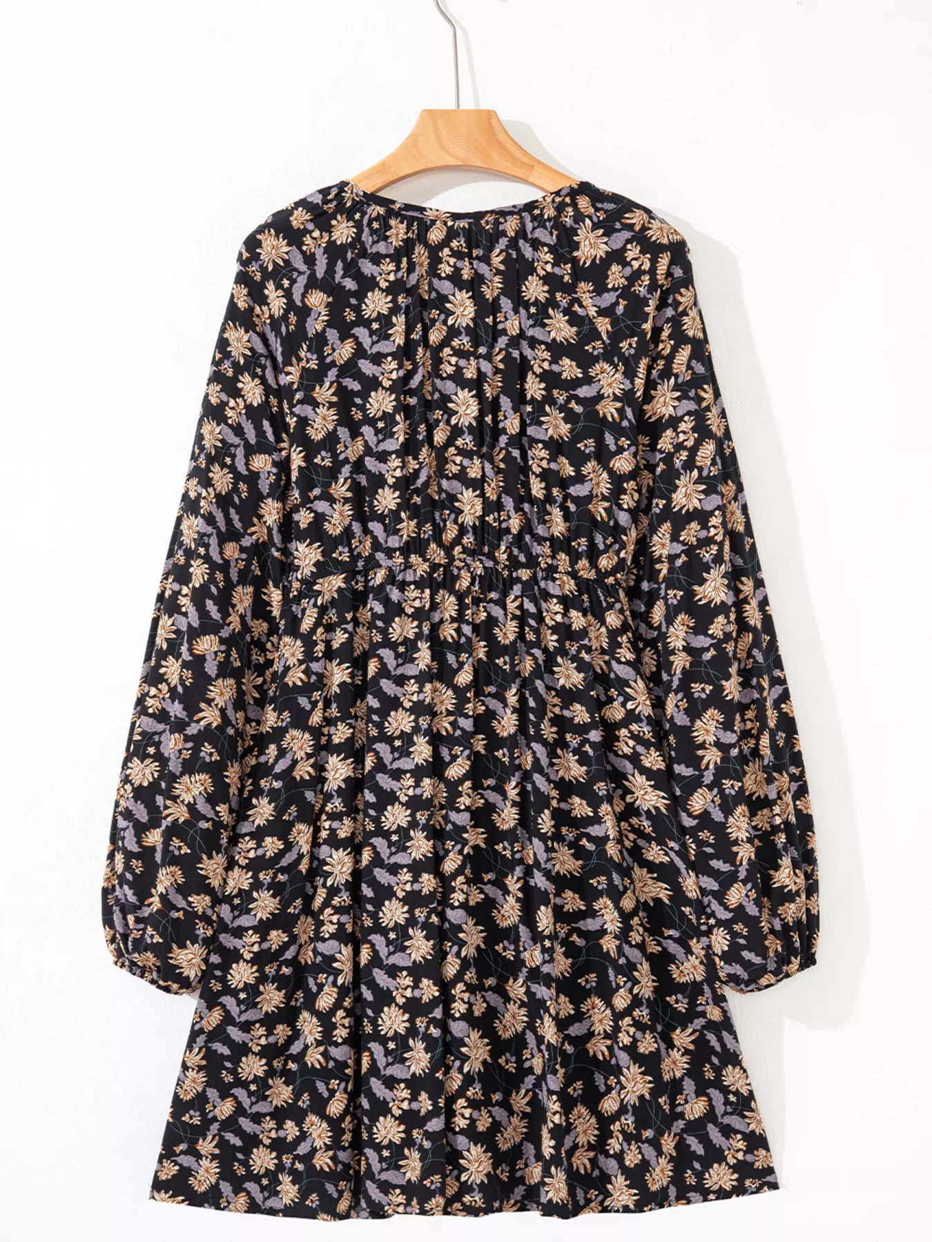 Hazel Blues® |  Floral Deep V Neck Smocked Bust Bubble Sleeve Babydoll Dress