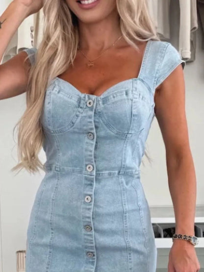 Hazel Blues® |  Sweetheart Neck Cap Sleeve Denim Dress