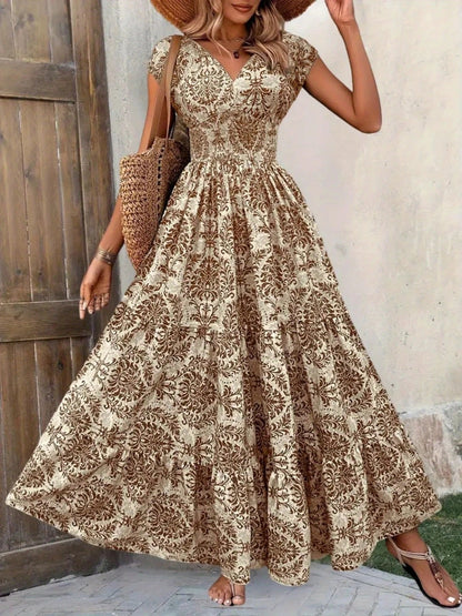 Hazel Blues® |  Printed Cap Sleeve Maxi Dress