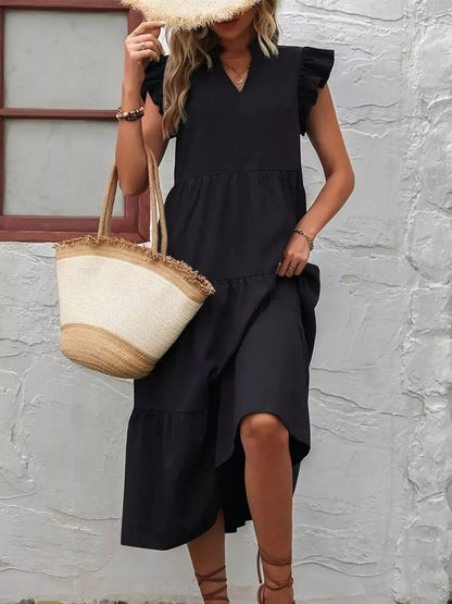 Hazel Blues® |  Ruffle Sleeve Tiered Midi Dress