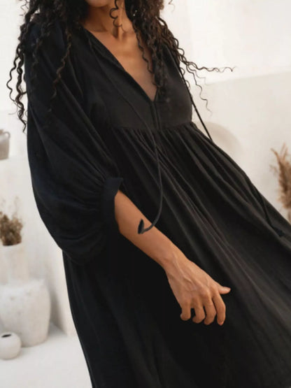 Hazel Blues® |  Tie Neck 3/4 Sleeve Midi Dress
