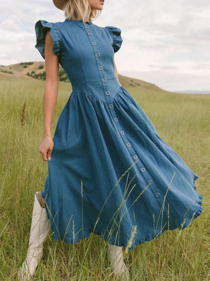 Hazel Blues® |  Ruffled Cap Sleeve Denim Dress