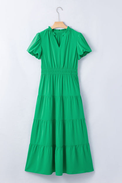Hazel Blues® |  Elegant Ruffled Tiered Puff Sleeve Maxi Dress