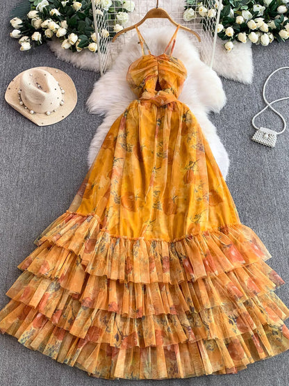 Hazel Blues® |  Floral Print Ruffled Layered Mesh Dress