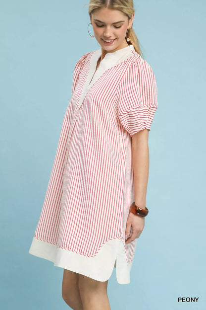 Hazel Blues® |  Umgee Pinstripe Shift Dress with Contrast Trim