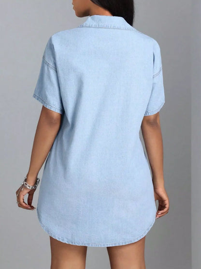 Hazel Blues® |  Button-Down Short Sleeve Denim Dress