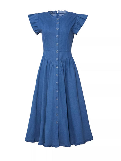 Hazel Blues® |  Ruffled Cap Sleeve Denim Dress