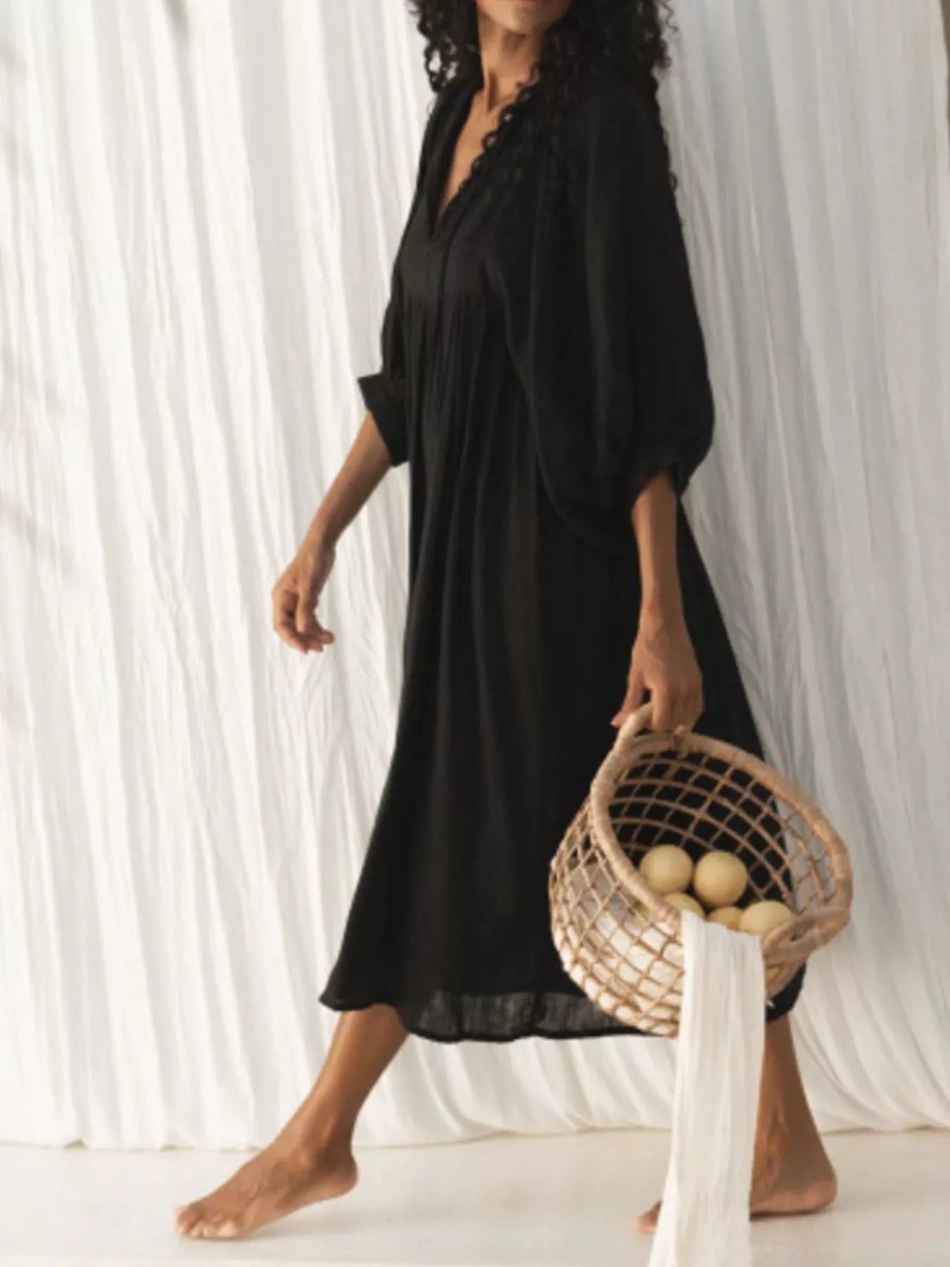 Hazel Blues® |  Tie Neck 3/4 Sleeve Midi Dress
