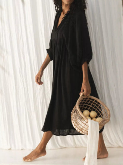 Hazel Blues® |  Tie Neck 3/4 Sleeve Midi Dress