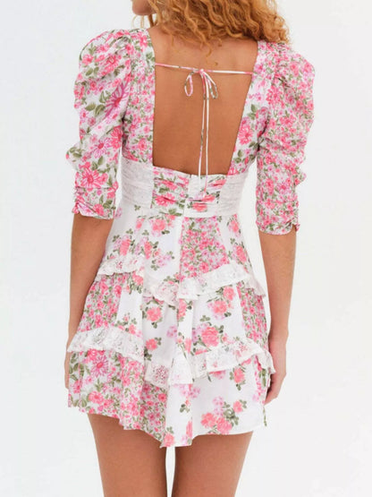 Hazel Blues® |  Ruffled Floral Print Half Sleeve Dress