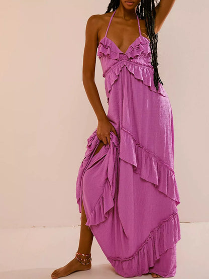Hazel Blues® |  Ruffled Halter Neck Maxi Dress