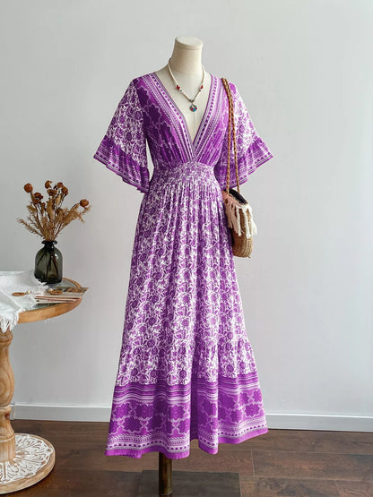 Hazel Blues® |  Floral Print Deep V-Neck Dress