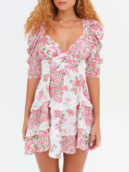 Hazel Blues® |  Ruffled Floral Print Half Sleeve Dress