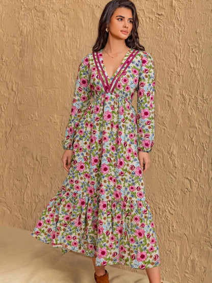 Hazel Blues® |  Floral Print V-Neck Bohemian Midi Dress