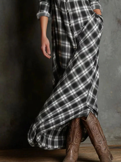 Hazel Blues® | Plaid Button-Down Maxi Dress